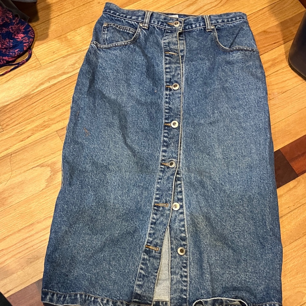 EXCHANGE Blue Button-Down Midi Skirt